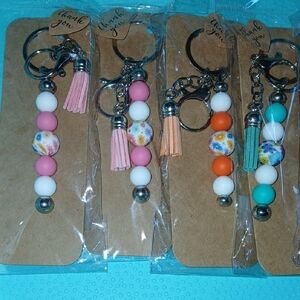 Colorful Beaded Keychains with Tassels